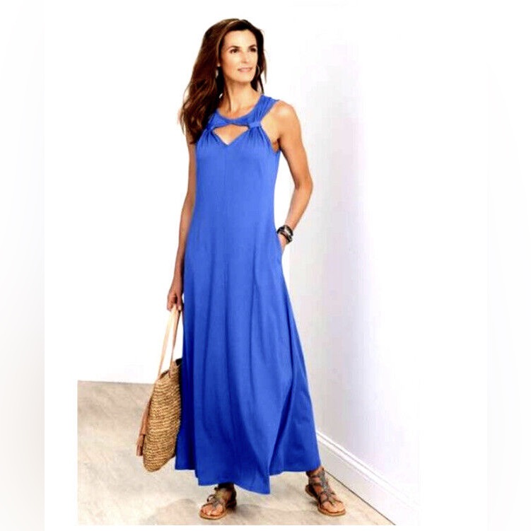 Soft Surroundings Samba Blue Cutout Neckline Sleeveless Maxi Dress Petite Xs